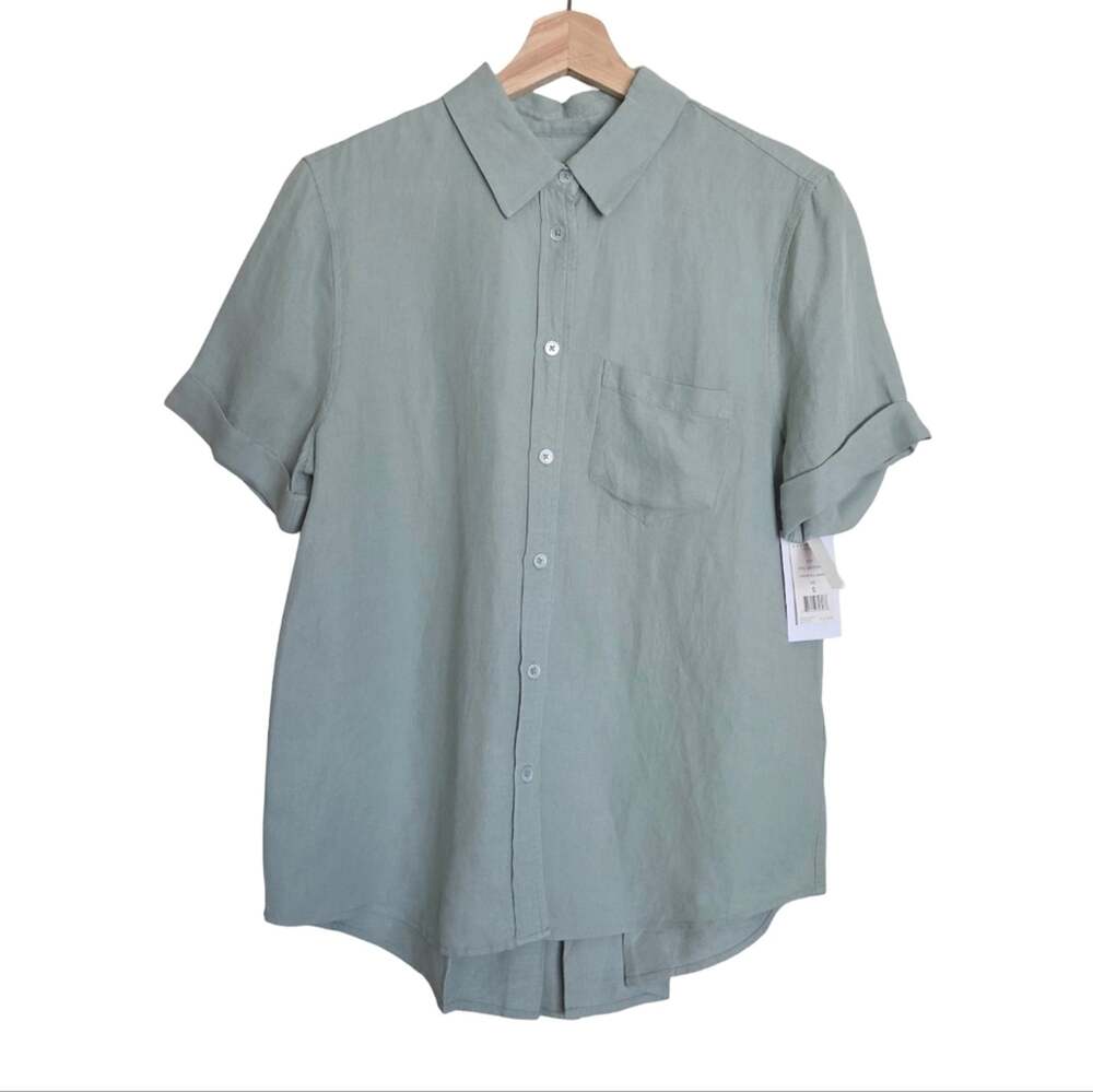 NEW Equipment Elley Silk Linen Blend Short Sleeve Button Up Shirt Sea Glass S